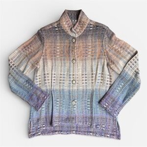 Arlene Wohl Handwoven Jacket Colorful Button Up Textured Blazer Ombré Size Small